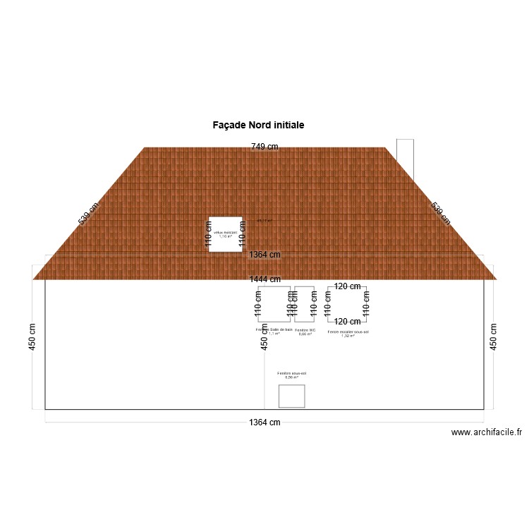 façade Nord Initiale. Plan de 0 pièce et 0 m2