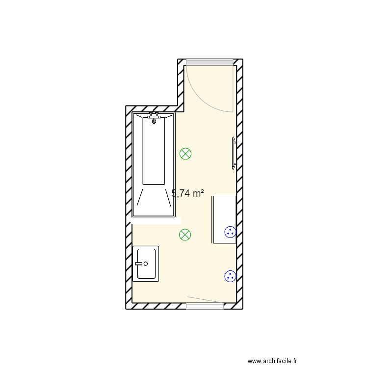 Test Salle de bain. Plan de 1 pièce et 6 m2