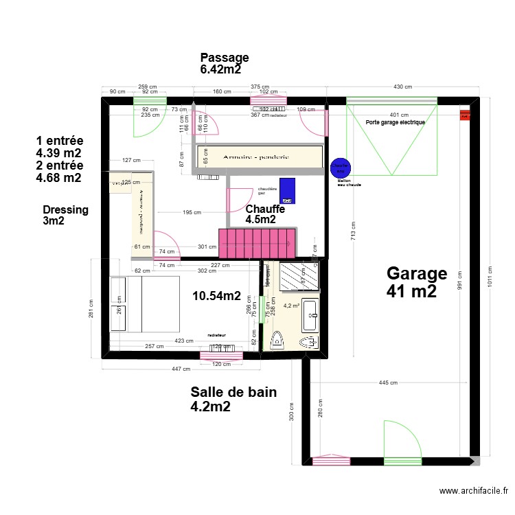 RC meublé. Plan de 1 pièce et 4 m2