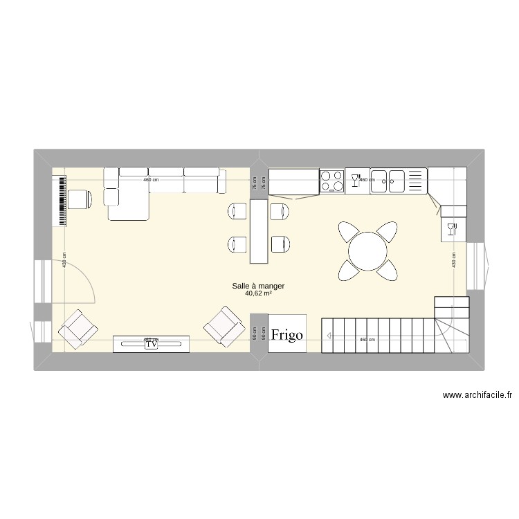 Rez de chaussée. Plan de 1 pièce et 41 m2