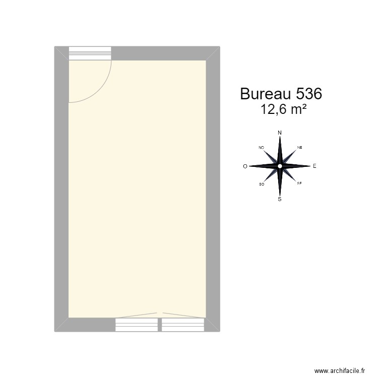 Bureau 536. Plan de 1 pièce et 13 m2