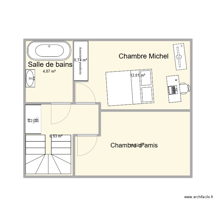 Maison Michel 1 er étage. Plan de 5 pièces et 36 m2