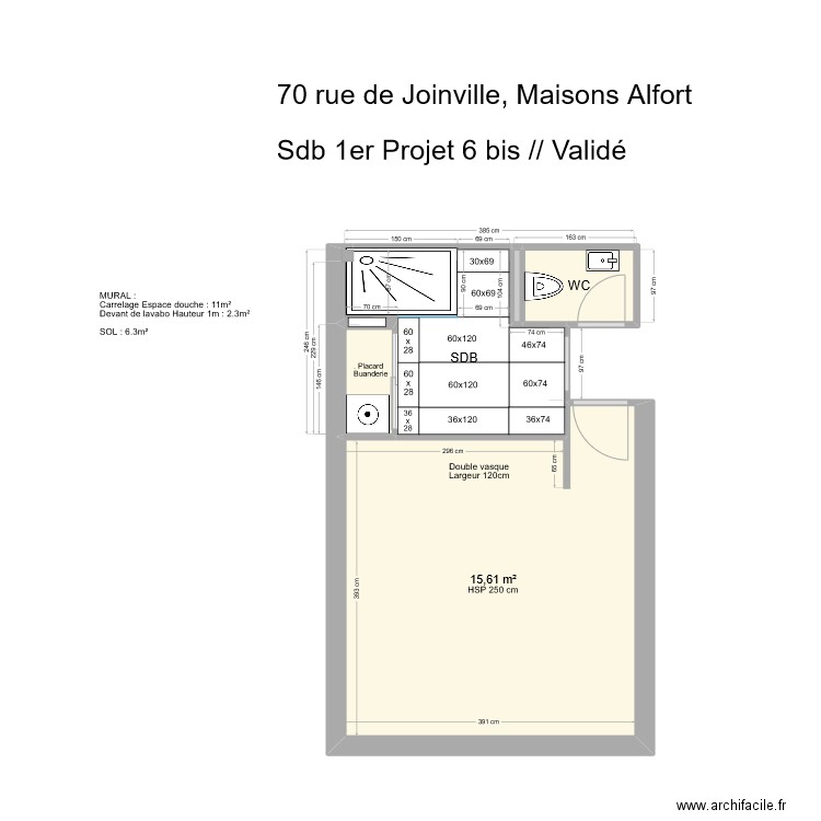 70 Joinville SDB Calpinage sol 1er V2. Plan de 6 pièces et 23 m2