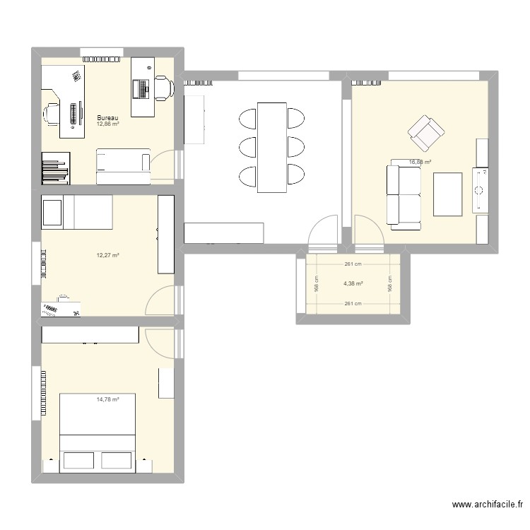 Appart 106m2. Plan de 5 pièces et 61 m2