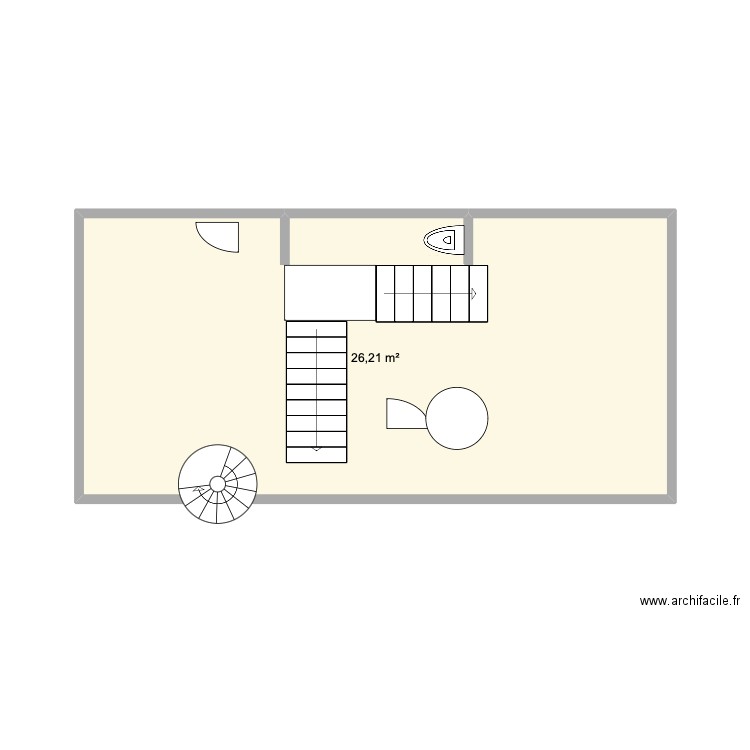 escalier. Plan de 1 pièce et 26 m2