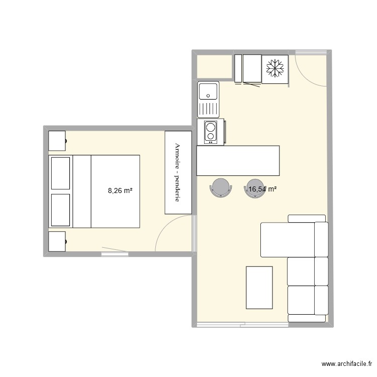 appart Palavas. Plan de 2 pièces et 25 m2