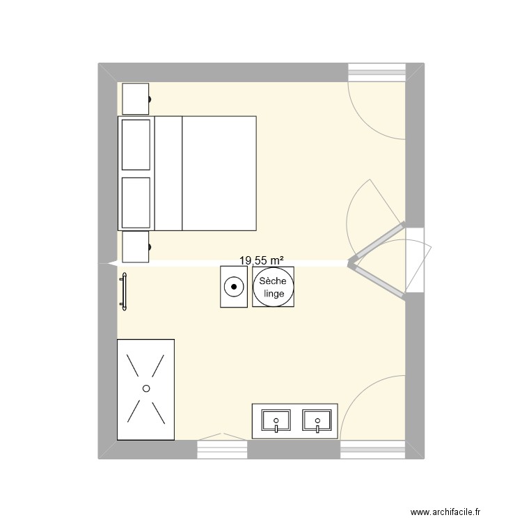 Chambre-SDB- TREFLEZ. Plan de 1 pièce et 20 m2