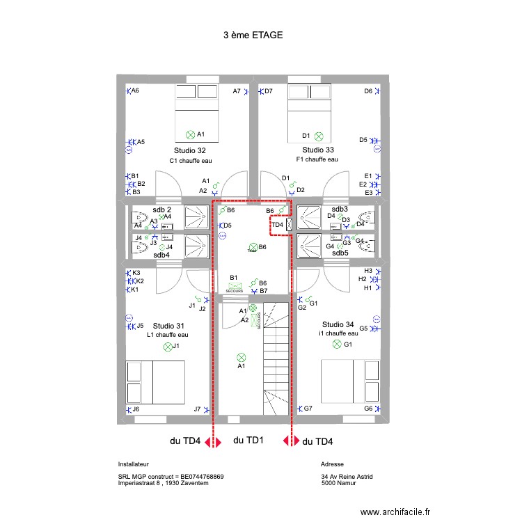 ok reine astrid 3em . Plan de 8 pièces et 49 m2