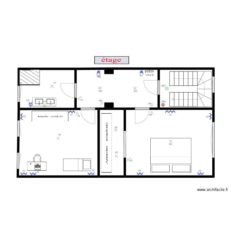 danilo étage 1. Plan de 6 pièces et 63 m2