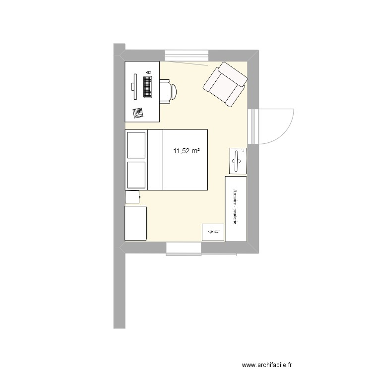 Chambre 1. Plan de 1 pièce et 12 m2