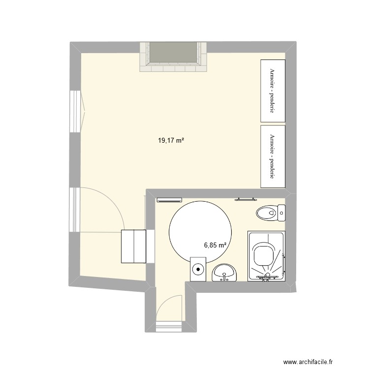 plan M. Plan de 2 pièces et 26 m2