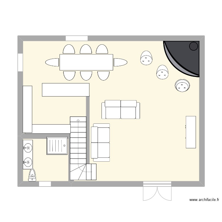 son barba. Plan de 2 pièces et 60 m2