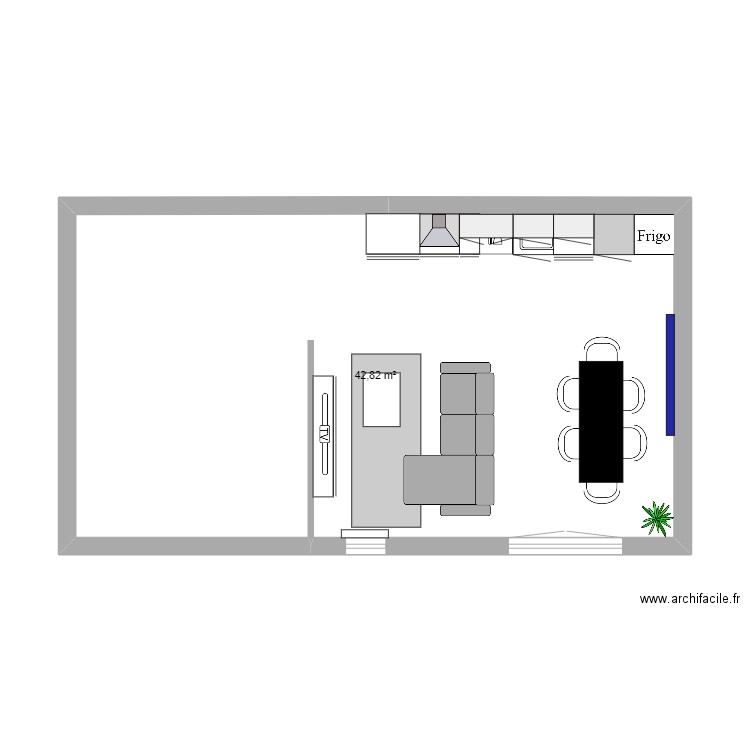 mel. Plan de 1 pièce et 43 m2