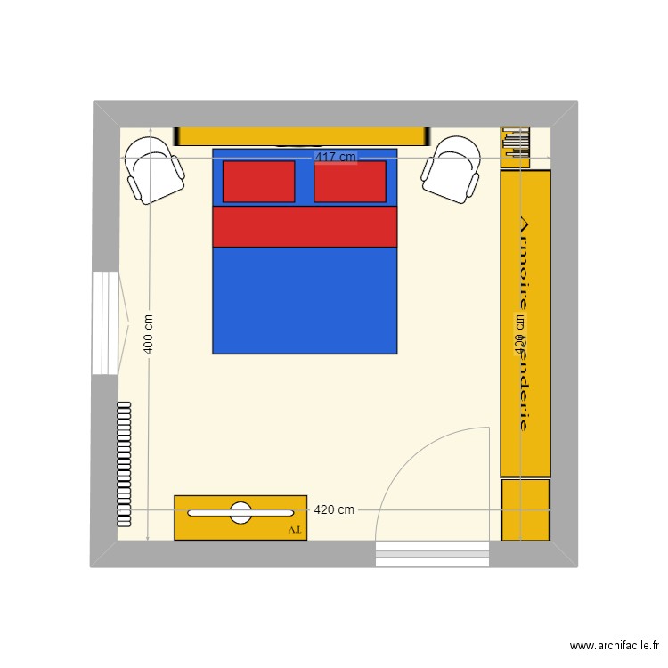 chambre. Plan de 1 pièce et 17 m2