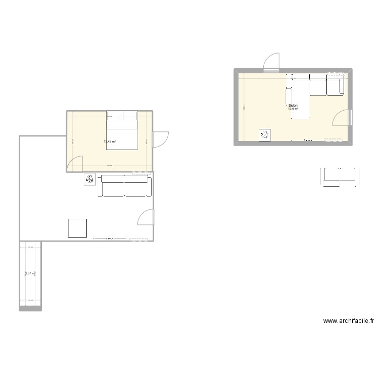 Saruv3. Plan de 3 pièces et 37 m2