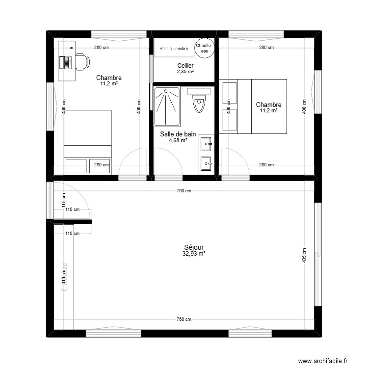 Lise . Plan de 5 pièces et 62 m2