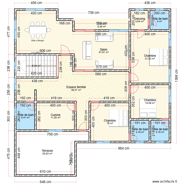 PAPE GUEYE. Plan de 14 pièces et 215 m2