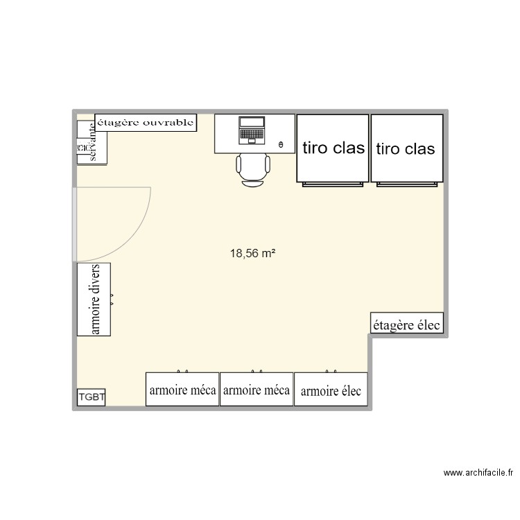 plan outillage 5S. Plan de 1 pièce et 19 m2