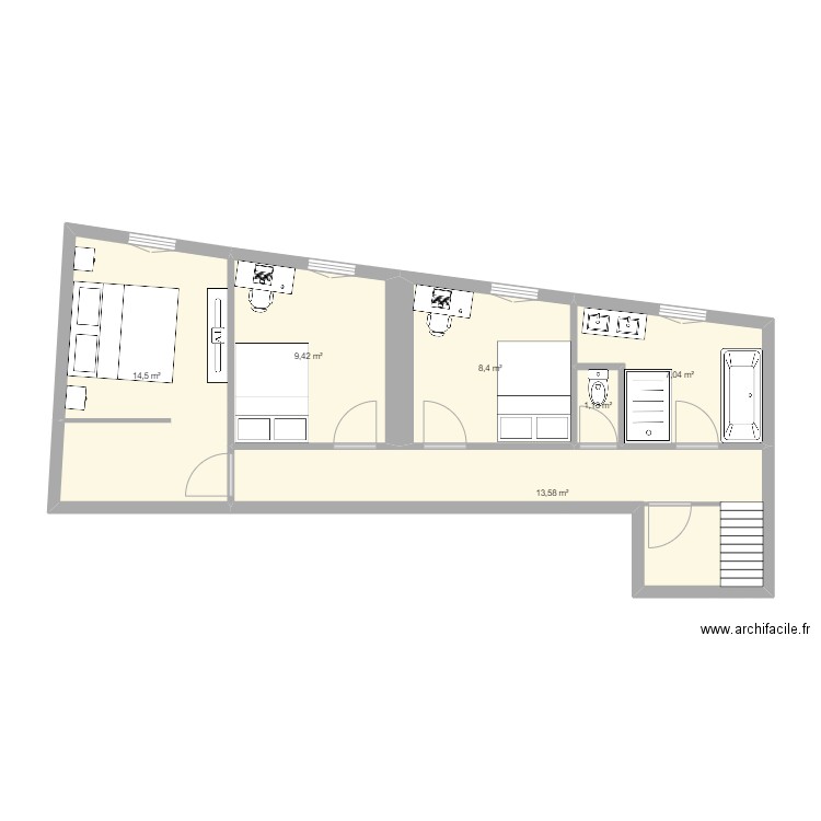 Extension garage. Plan de 6 pièces et 54 m2