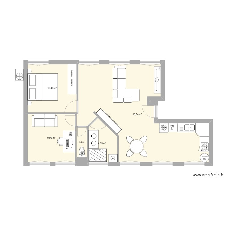 Borderes. Plan de 5 pièces et 62 m2