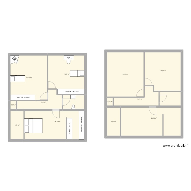 Etage Brut . Plan de 12 pièces et 144 m2