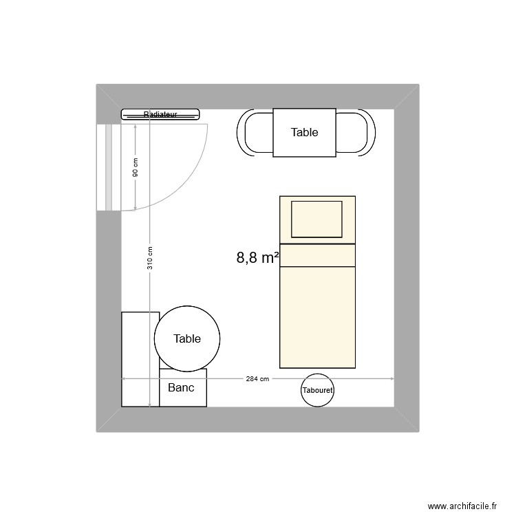 Piece maman. Plan de 1 pièce et 9 m2