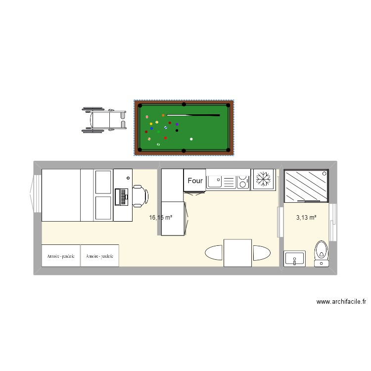 tinihouse2. Plan de 2 pièces et 19 m2