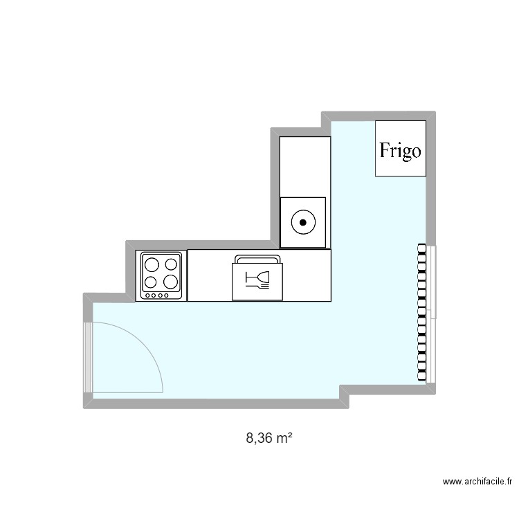 Cuisine. Plan de 1 pièce et 8 m2