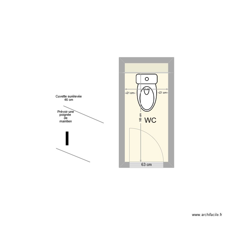 FONT WC . Plan de 2 pièces et 1 m2