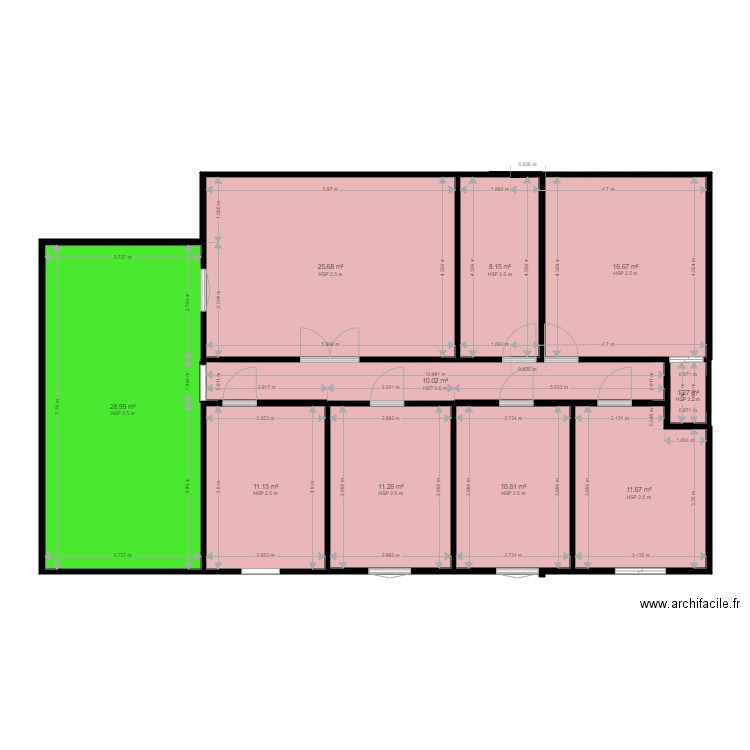 JBKG. Plan de 10 pièces et 135 m2