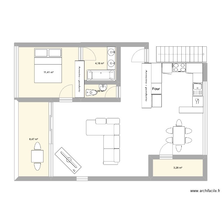 Appart. Plan de 5 pièces et 29 m2