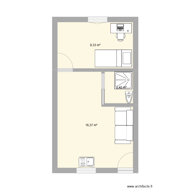 remi1. Plan de 3 pièces et 28 m2