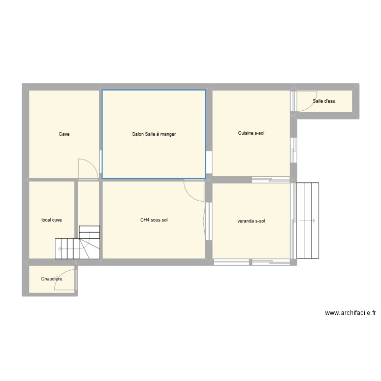 S-SOL Aménagé. Plan de 5 pièces et 70 m2