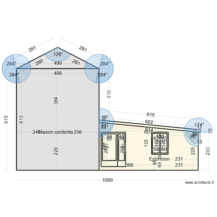 coupe vue entrée. Plan de 11 pièces et 56 m2