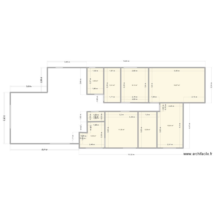 Villa 3. Plan de 9 pièces et 73 m2