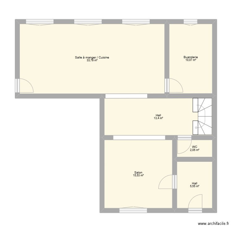 Lise rdc. Plan de 6 pièces et 80 m2