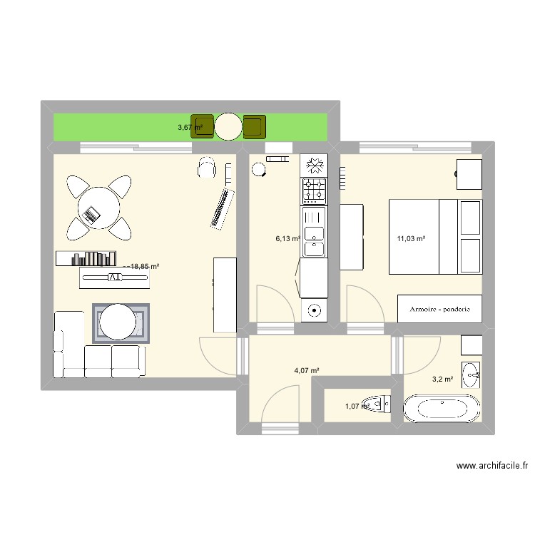 Saint-Thibault. Plan de 7 pièces et 48 m2