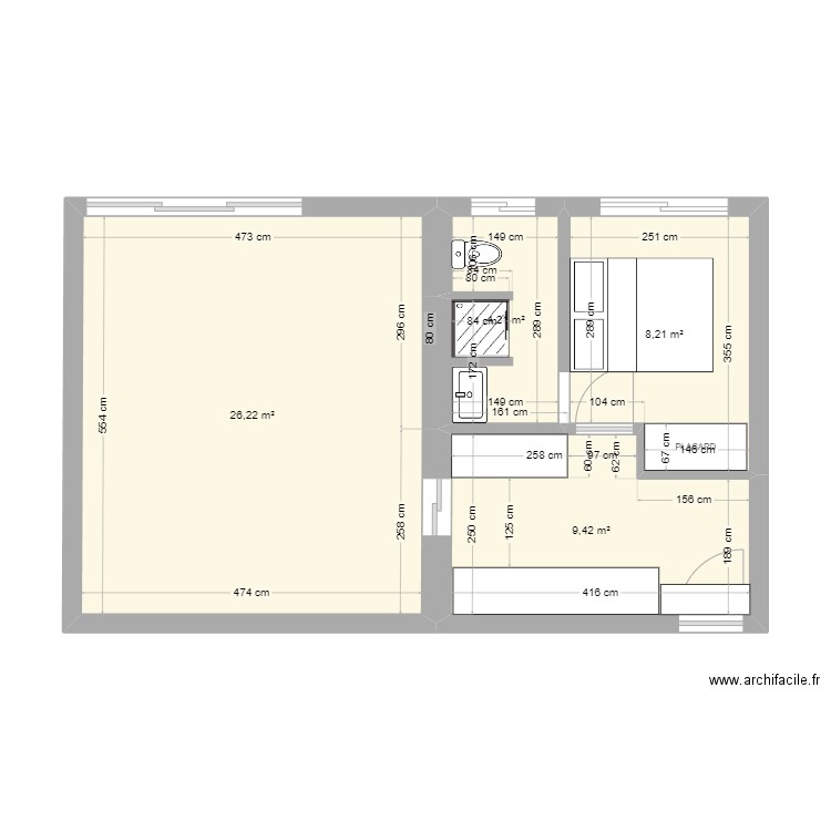 Leclerc 1b. Plan de 4 pièces et 48 m2