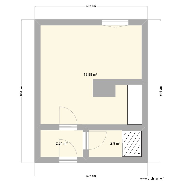 Lardenne studio. Plan de 3 pièces et 25 m2