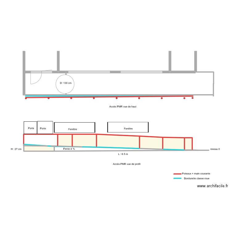 SC Accés rampe classe 1 et  2. Plan de 8 pièces et 15 m2