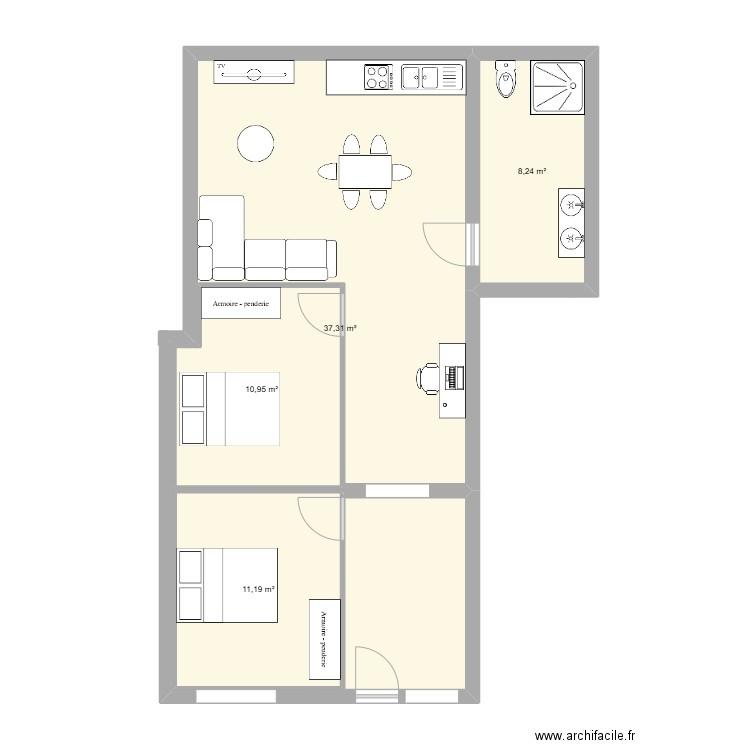 plan 1. Plan de 4 pièces et 80 m2