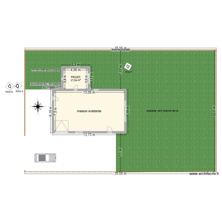 extension2. Plan de 2 pièces et 115 m2