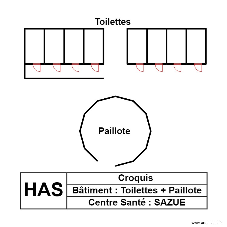 VUE EN PLAN TOILETTE PAILLOTE  CS SAZUE. Plan de 9 pièces et 27 m2