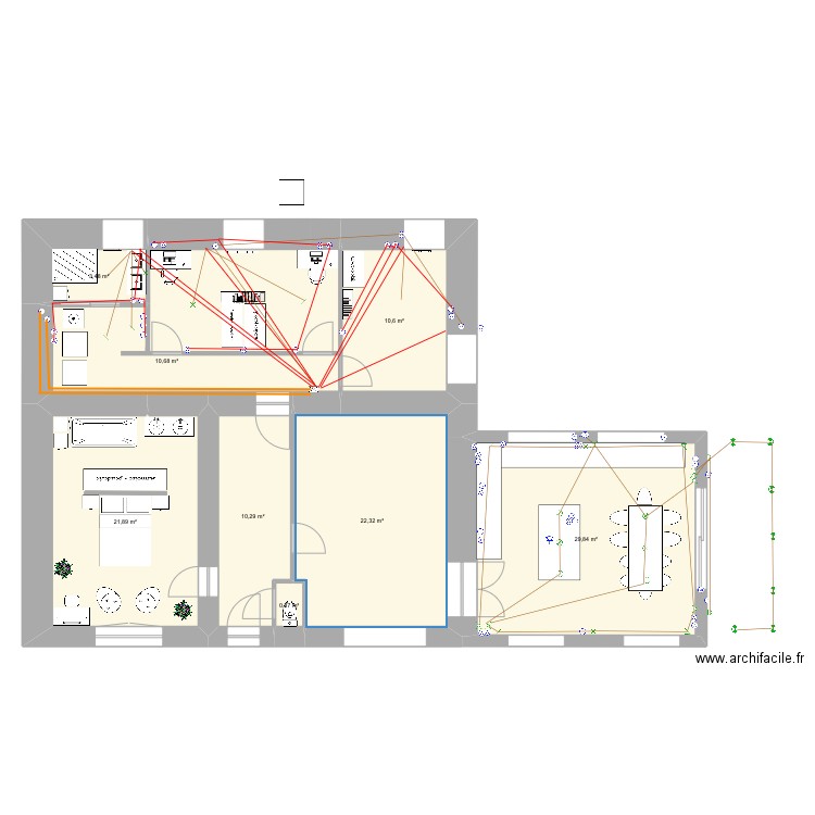 Test chambre . Plan de 9 pièces et 124 m2