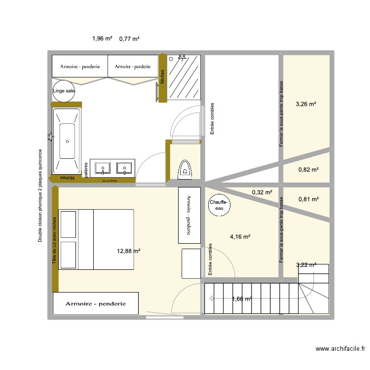 Sainte Anne - Combles. Plan de 10 pièces et 30 m2