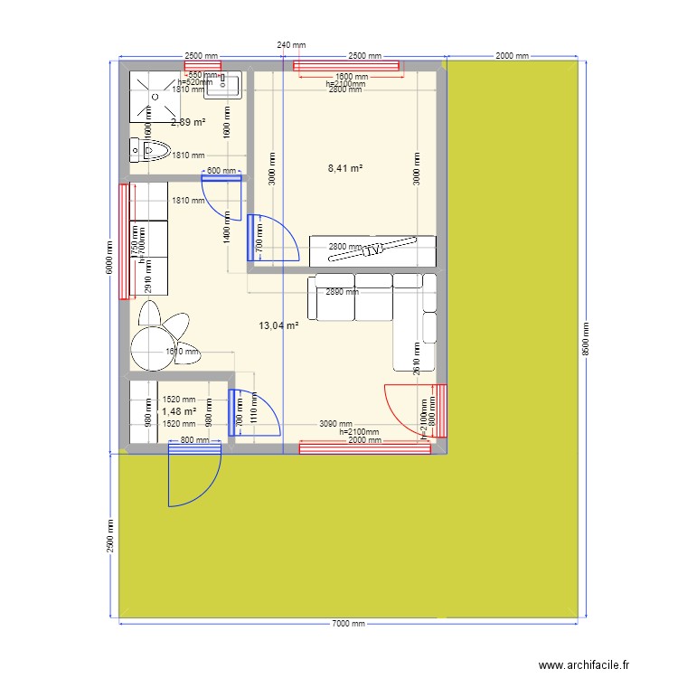 30 Углич. Plan de 5 pièces et 52 m2