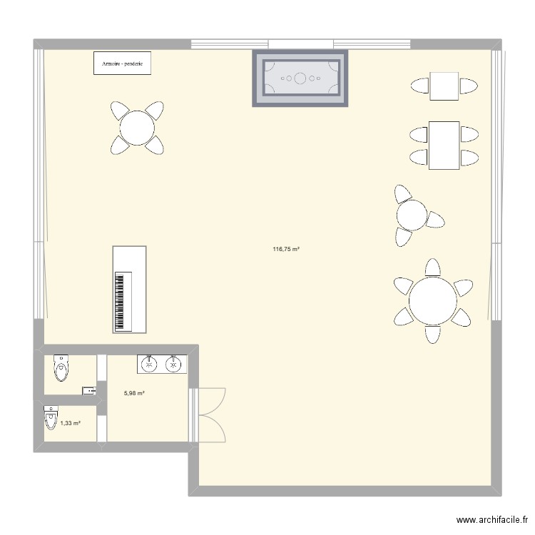 Plan la belle grillade. Plan de 3 pièces et 124 m2