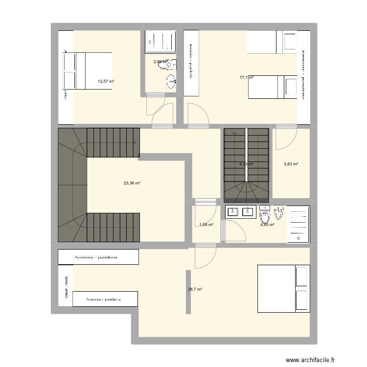 Scénario 2. Plan de 9 pièces et 99 m2