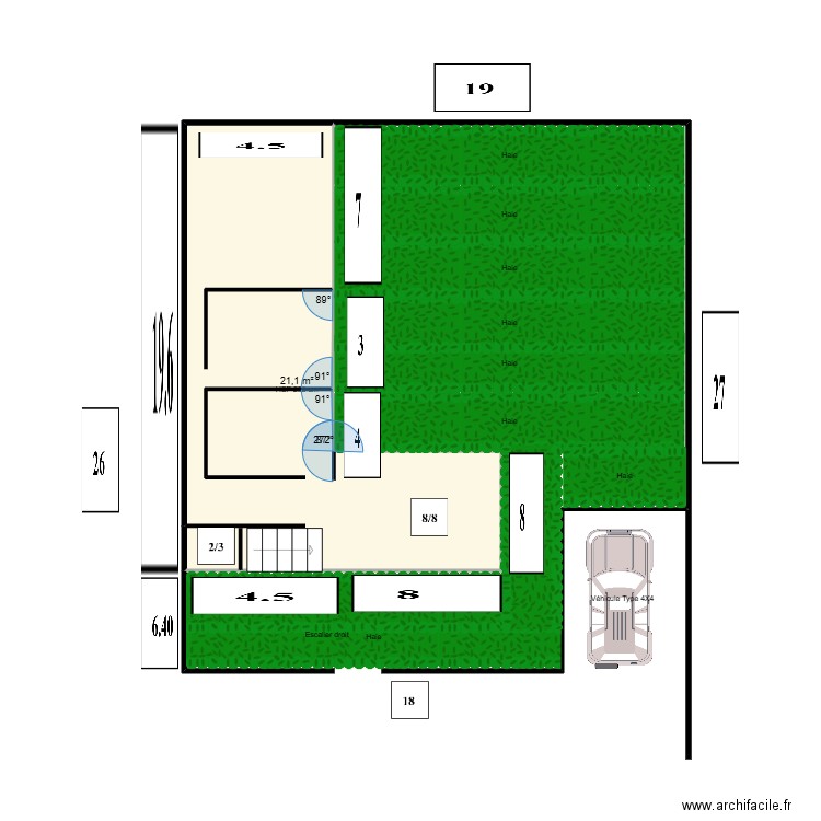 PLAN 12. Plan de 1 pièce et 21 m2