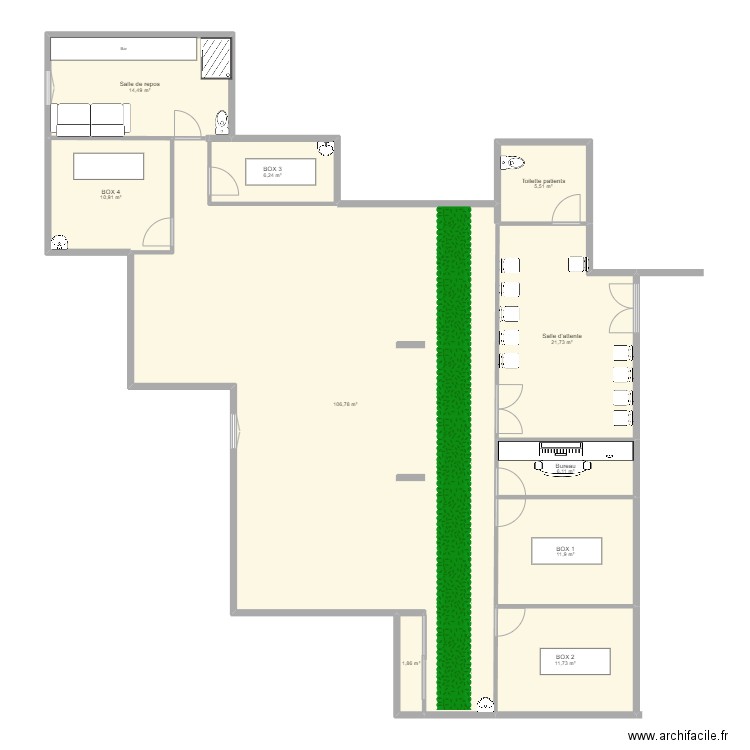 cabinet. Plan de 10 pièces et 197 m2